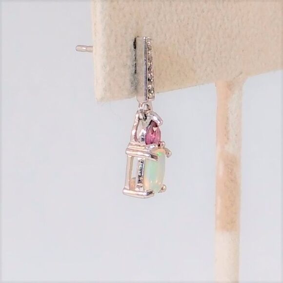 Opal, Garnet & White Topaz Earrings - Picture 4 of 6